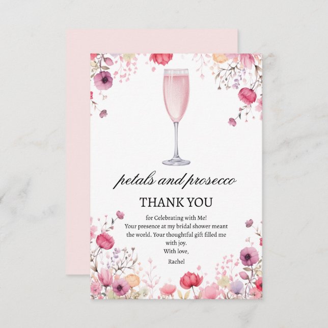 Pink Petals and Prosecco Bridal Shower  Thank You Card (Front/Back)