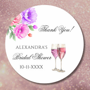 Pink Petals and Prosecco Bridal Shower Thank You Classic Round Sticker