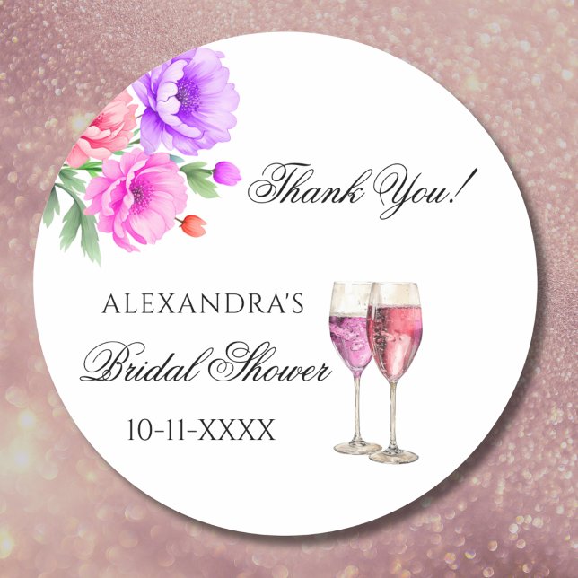 Pink Petals and Prosecco Bridal Shower Thank You Classic Round Sticker (Creator Uploaded)