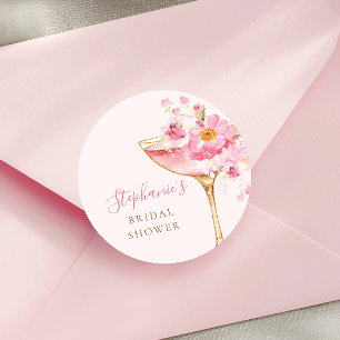 Pink Petals and Prosecco Floral Bridal Shower Classic Round Sticker