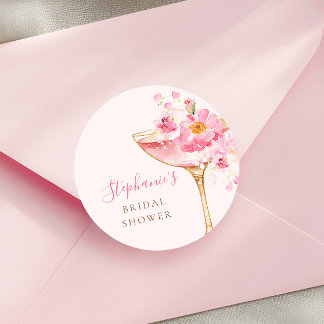 Pink Petals and Prosecco Floral Bridal Shower Classic Round Sticker