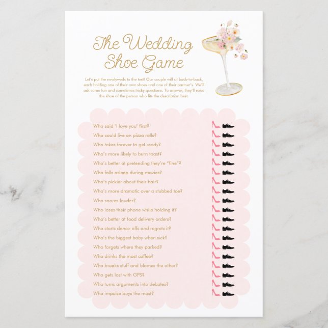 Pink Petals and Prosecco The Wedding Shoe Game (Front)