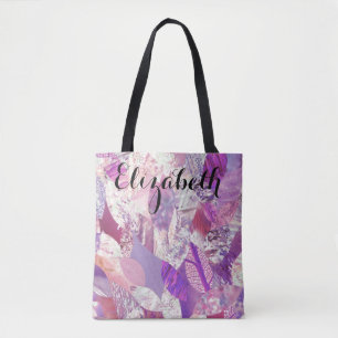 Pink Petals Collage Personalised Name Tote Bag