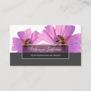 Pink petals flower blossom elegant grey rectangle business card