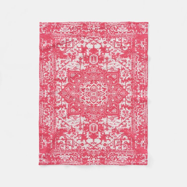 Pink Petals on Kilim Dreams Fleece Blanket (Front)