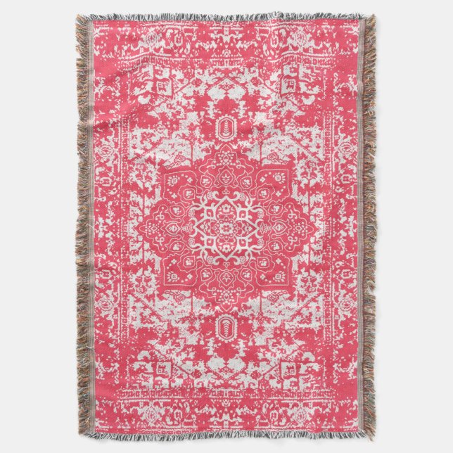Pink Petals on Kilim Dreams Throw Blanket (Front Vertical)