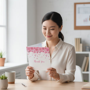 Pink Petals Thank You Note Card