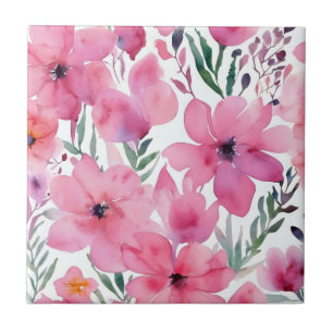 Pink Petals   Watercolor Floral Painted Flowers Ceramic Tile