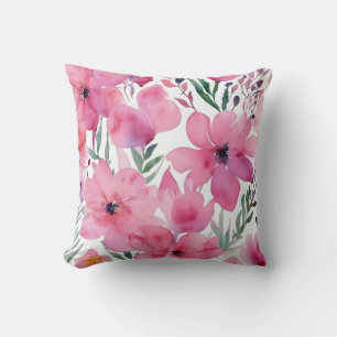 Pink Petals   Watercolor Floral Painted Flowers Cushion