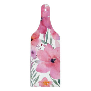 Pink Petals Watercolor Floral Painted Flowers Cutting Board