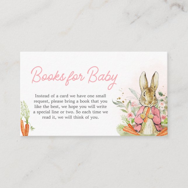 Pink Peter Rabbit Baby Shower Books for Baby Enclosure Card (Front)