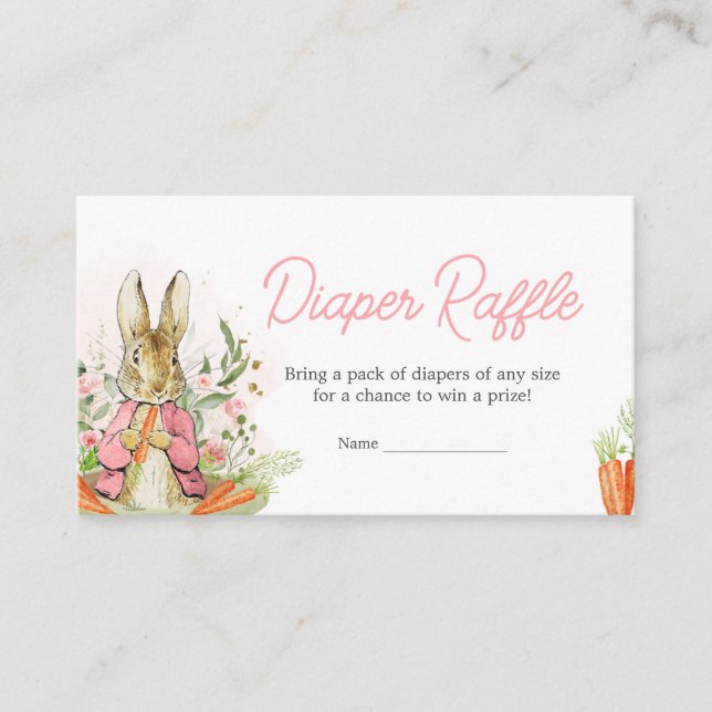 Pink Peter Rabbit Baby Shower Diaper Raffle Enclosure Card (Front)