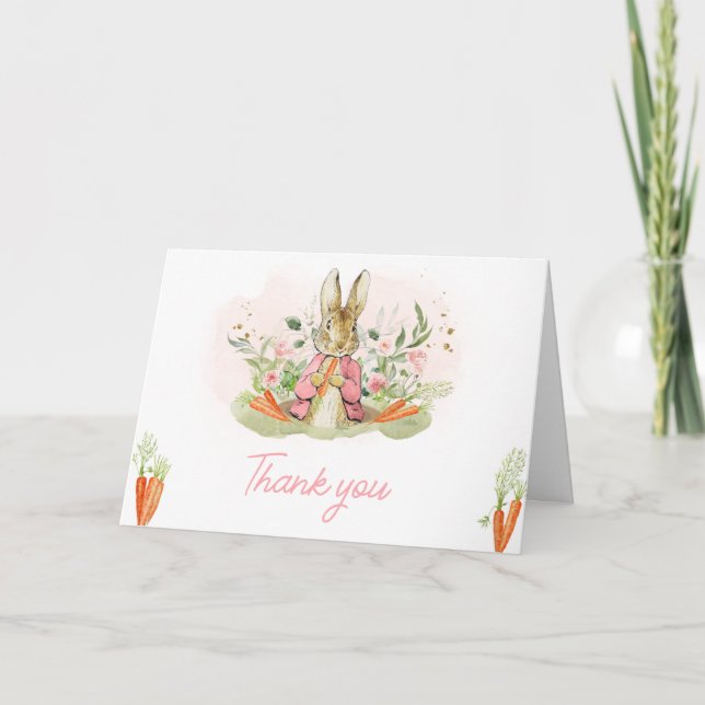 Pink Peter Rabbit Baby Shower Thank You Card (Front)