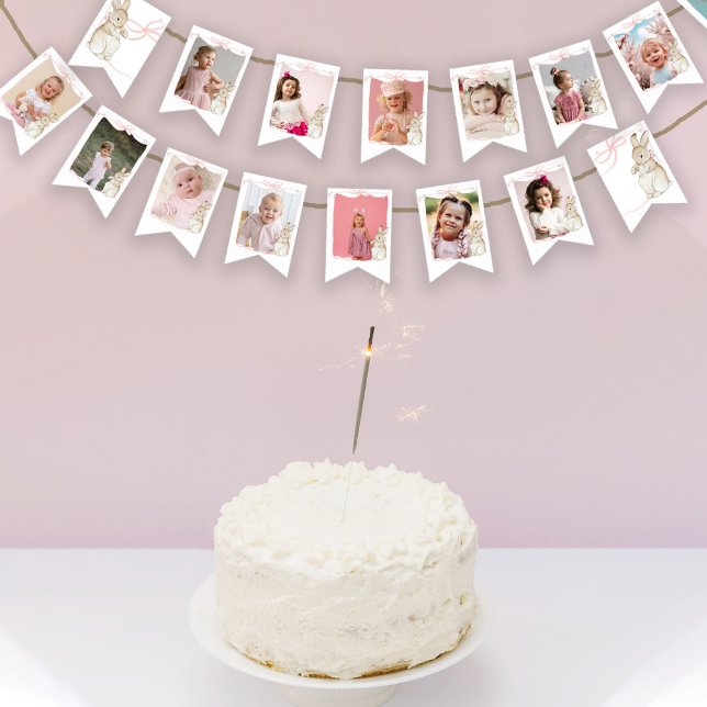 Pink Peter the Rabbit Beatrix 1st Birthday Photo Bunting (Creator Uploaded)