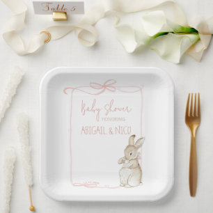 Pink Peter the Rabbit Beatrix Potter Baby Shower Paper Plate