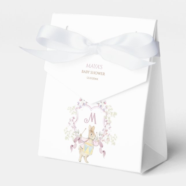 Pink Peter the Rabbit Floral Monogram Baby Shower Favour Box (Front Side)