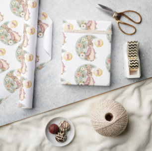 Pink Peter the Rabbit with Birthday Balloon  Wrapping Paper