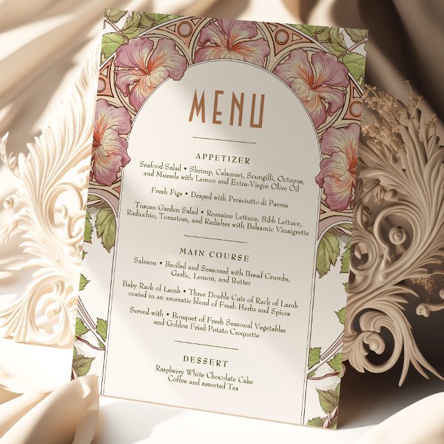 Pink Petunia Menu Wedding Vintage Art Nouveau Invitation (Creator Uploaded)