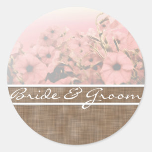 Pink Petunia On Brown Linen Stickers