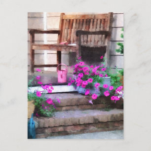 Pink Petunias and Watering Cans Postcard