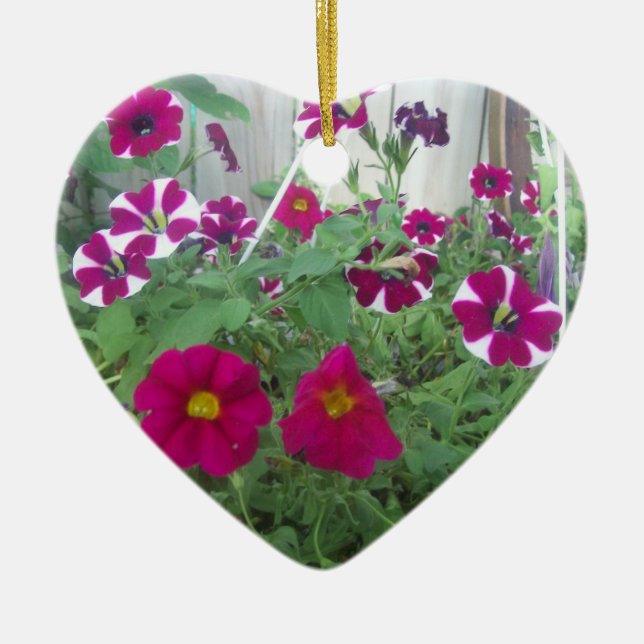Pink Petunias Ceramic Tree Decoration (Front)