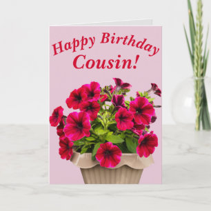 Pink Petunias Floral Birthday Card for Cousin