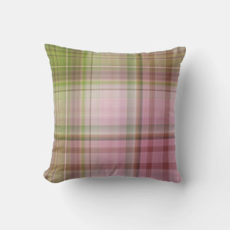 Pink Petunias Pink and Green Plaid Cushion