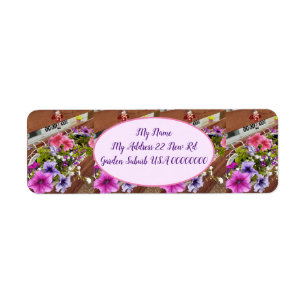 Pink Petunias Purple Flower Floral Cottage Garden Return Address Label