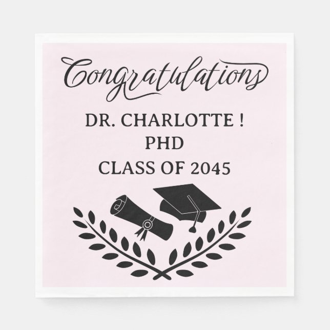 Pink PHD Graduation Party Napkin (Front)