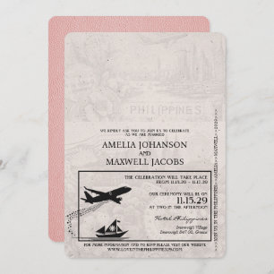 Pink Philippines Passport Wedding Invitation