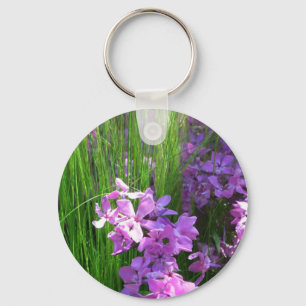 Pink Phlox and Grass Summer Floral Key Ring