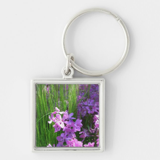 Pink Phlox and Grass Summer Floral Key Ring (Front)