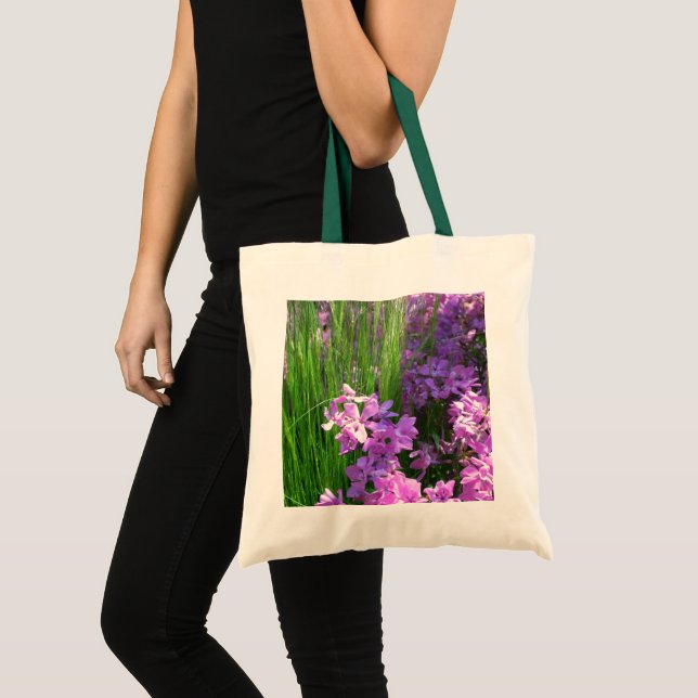 Pink Phlox and Grass Summer Floral Tote Bag (Front (Product))