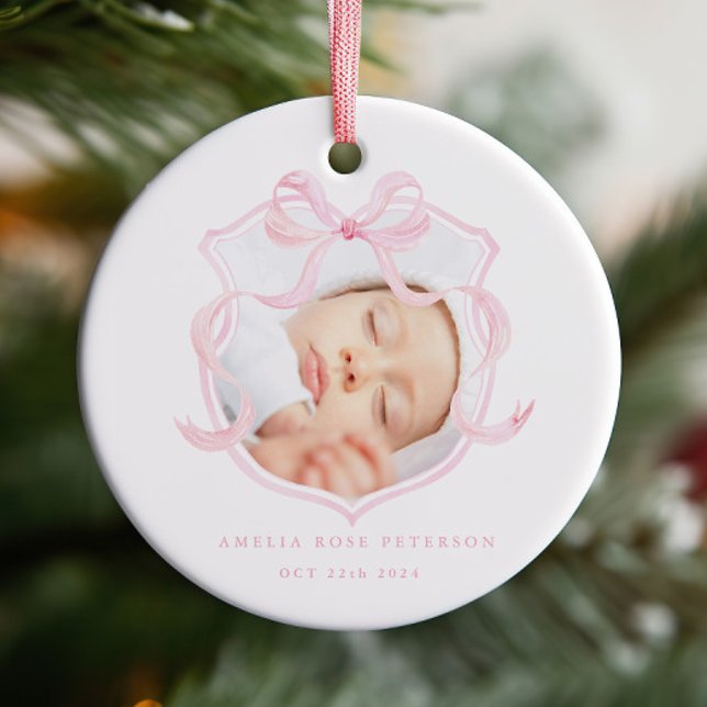 Pink Photo Baby Girl Announcement Ceramic Ornament (Creator Uploaded)