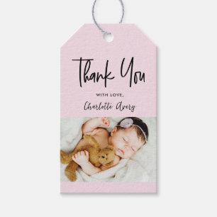 Pink Photo Baby Post-Birth baby shower thank you Gift Tags