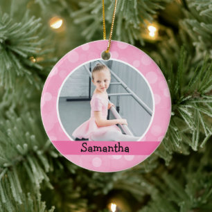 Pink Photo Ballet Dancer Bokeh Holiday Monogram Ceramic Ornament