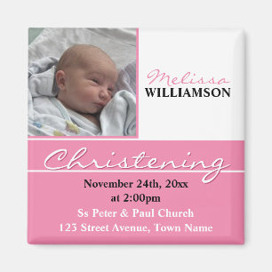 Pink Photo Christening or Baptism Invitation Magnet