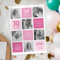 Pink Photo Collage 70th Birthday Invitation