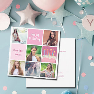 Pink Photo Collage Custom Women's Birthday Party Invitation