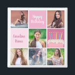 Pink Photo Collage Custom Women's Birthday Party Magnet<br><div class="desc">Pretty custom women's birthday party favour magnets with a 6 photo template collage of a young woman or teenage girl with her name on the cute pink squares next to a beautiful birthday cake. Personalised girly Happy Birthday magnet.</div>