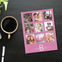 Pink photo collage monogram modern diary