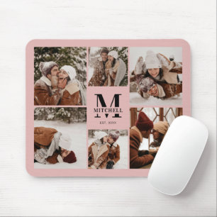 Pink Photo Collage Personalised Monogram Gift Mouse Pad