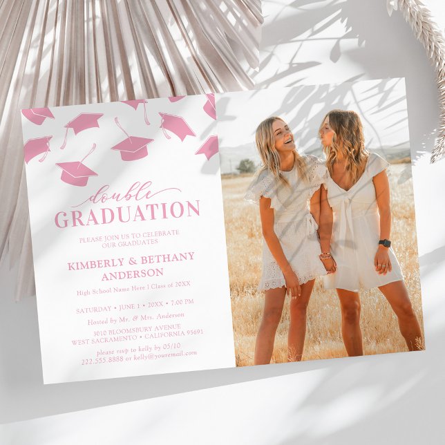 Pink Photo Double Graduation Party Invitations (Creator Uploaded)