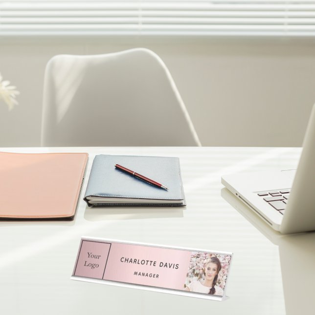 Pink photo elegant business logo desk name plate (Creator Uploaded)