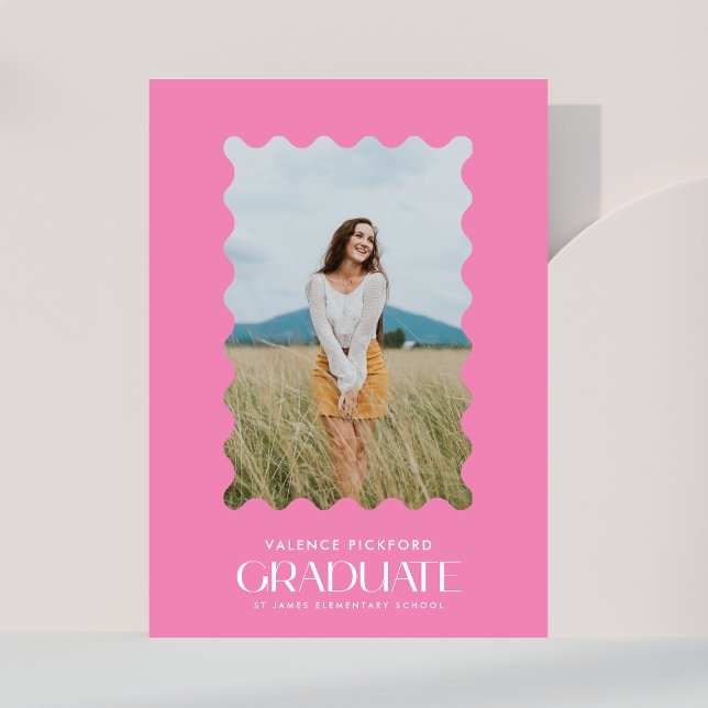 Pink Photo Elementary Graduate Wavy Frame Announcement (Creator Uploaded)