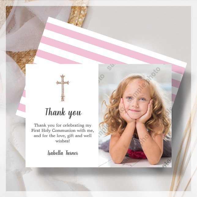 Pink Photo First Holy Communion Thank You Card (Creator Uploaded)