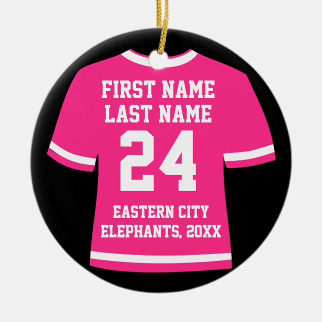 Pink Photo Football Soccer Hockey Sports Jersey Ceramic Ornament (Front)