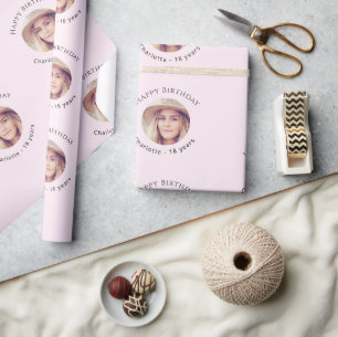 Pink Photo Girl Birthday Wrapping Paper