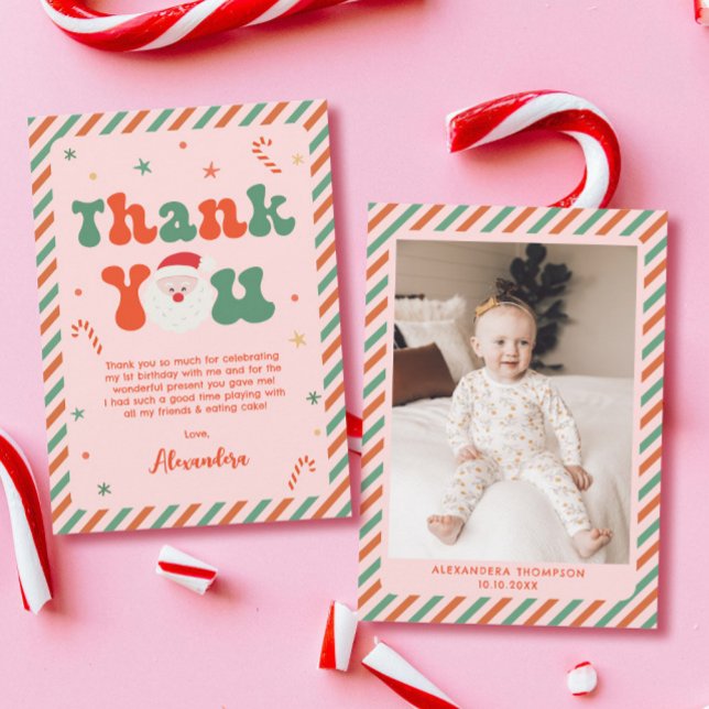 Pink Photo Girl Christmas Birthday Party Thank You Card (Creator Uploaded)