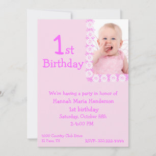 Pink Photo Girl's 1st Birthday Invitation